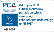 Certyfikat akredytacji Laboratorium Badawczego nr AB 1057