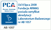 Certyfikat akredytacji Laboratorium Badawczego nr AB 1057